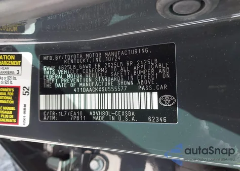 2025 Toyota Camry Se z USA, uszkodzony, nr VIN 4T1DAACKXSU555577